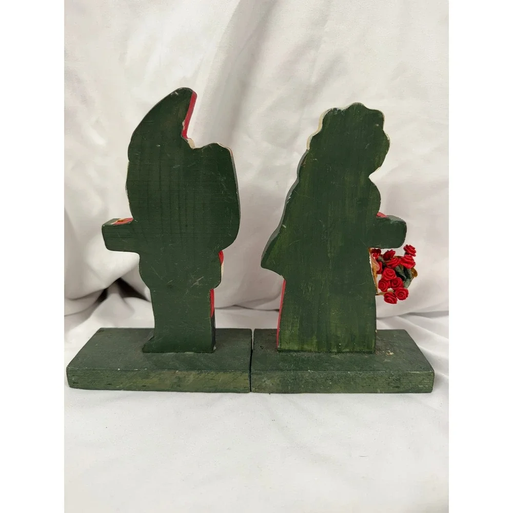 Vintage Style Hand Painted Wooden Santa and Mrs Claus Folk Art Christmas Decor